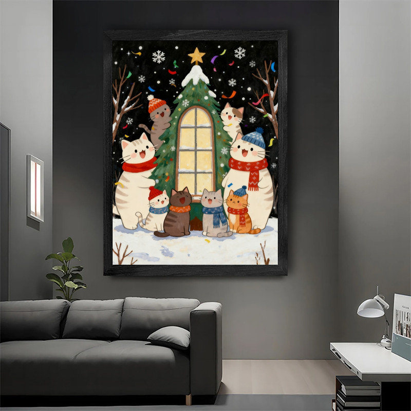 Cadre mural noir fantaisiste, art mural de Noël, impression de cadre festif mignon, H 25 po x l 17 po