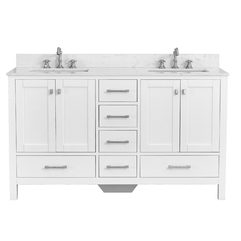 60-inch Bathroom Vanity With Engineered Stone Top, White