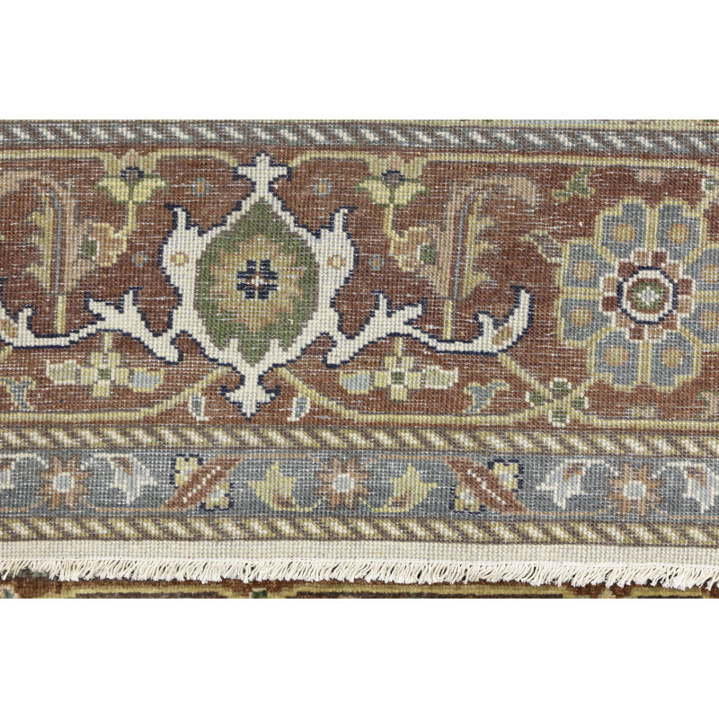 Oriental Handmade Hand-Knotted Rectangle 9'9" x 13'9" Wool Area Rug in Blue/Red/Cream