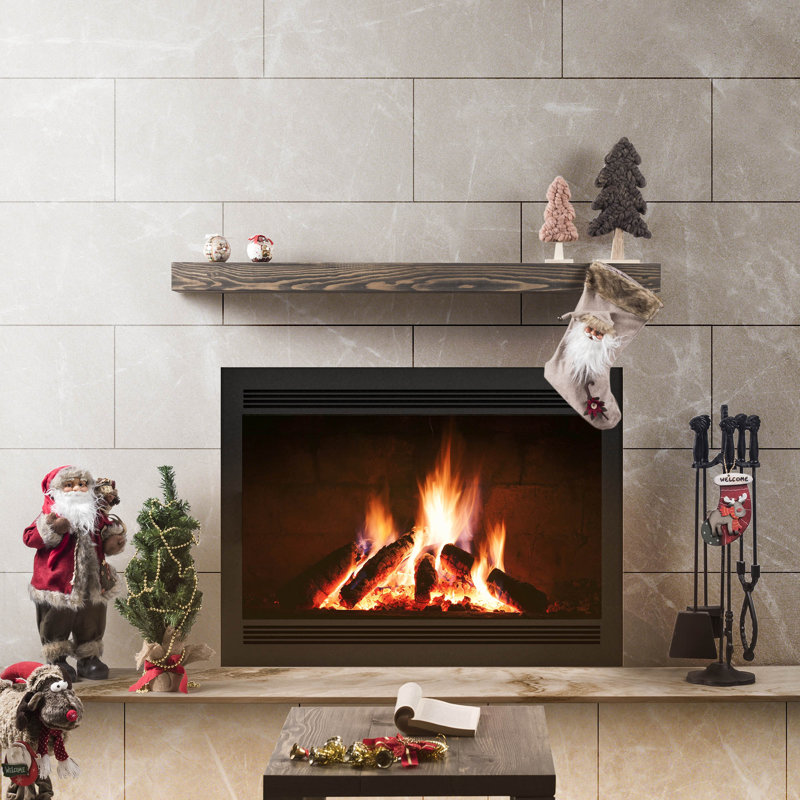 Cleamon Hand Carved Wood Mantel, 54", Gray