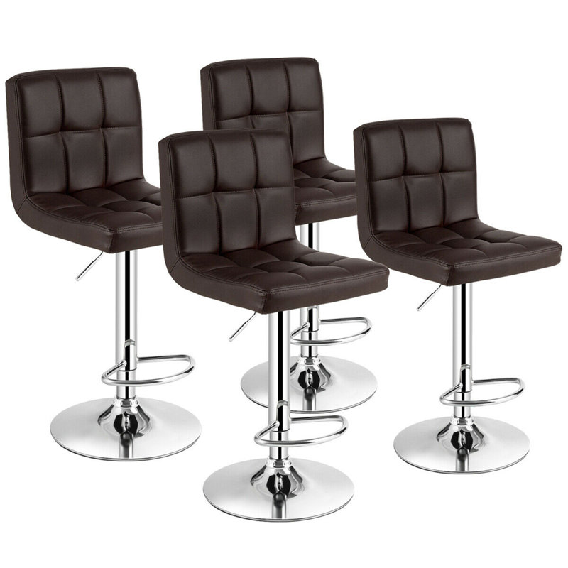 Swivel Upholstered Adjustable Height Counter Stool with Metal Frame, Coffee, 4