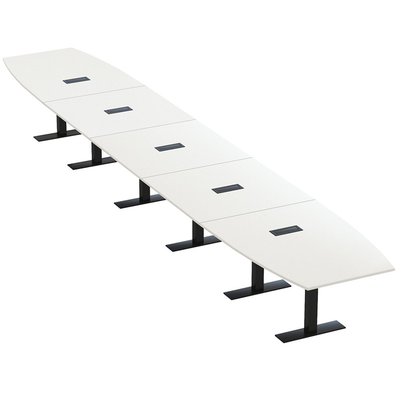 Table de conférence en forme de bateau avec base en T en métal | Unité électrique, L 264 po x l 48 po, Blanc classique