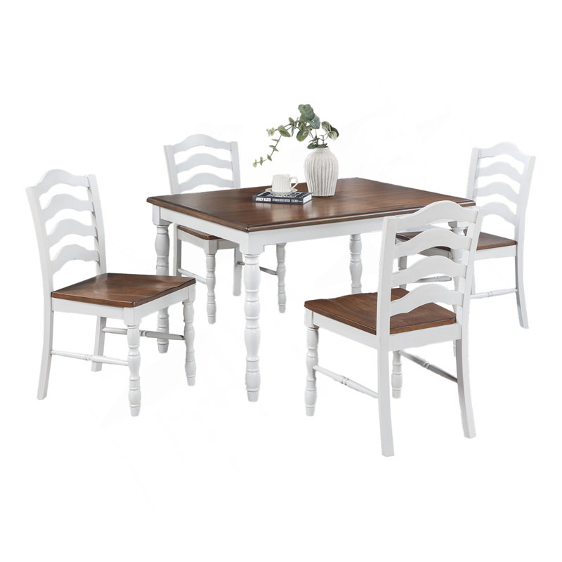 Ensemble de salle à manger 5 pièces de style ranch avec plateau en chêne et chaises à dossier échelle