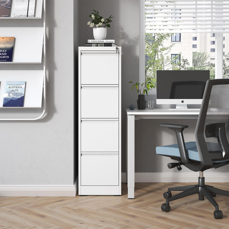 Makeace 15.2"W 4-Drawer Locking Metal Vertical File Cabinet – Heavy-Duty Home Office Filing Cabinets, Fits Legal/Letter/A4/F4, Assembly Required,White