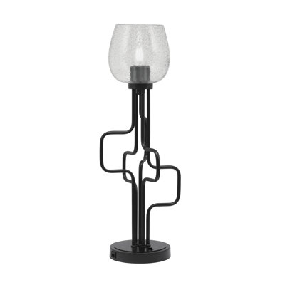 Lampe d'appoint Amarmula, avec ports USB, fini noir mat, verre fumé de 6 po