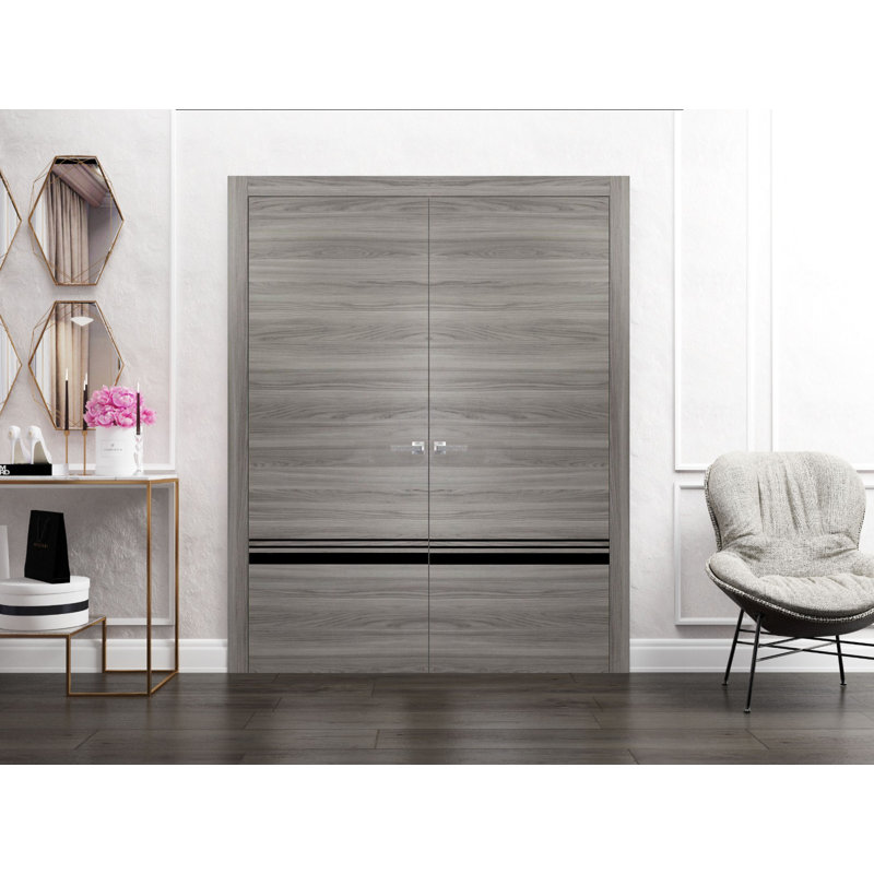 Porte pliante en bois massif massif, 36 po x 96 po, Frêne gingembre