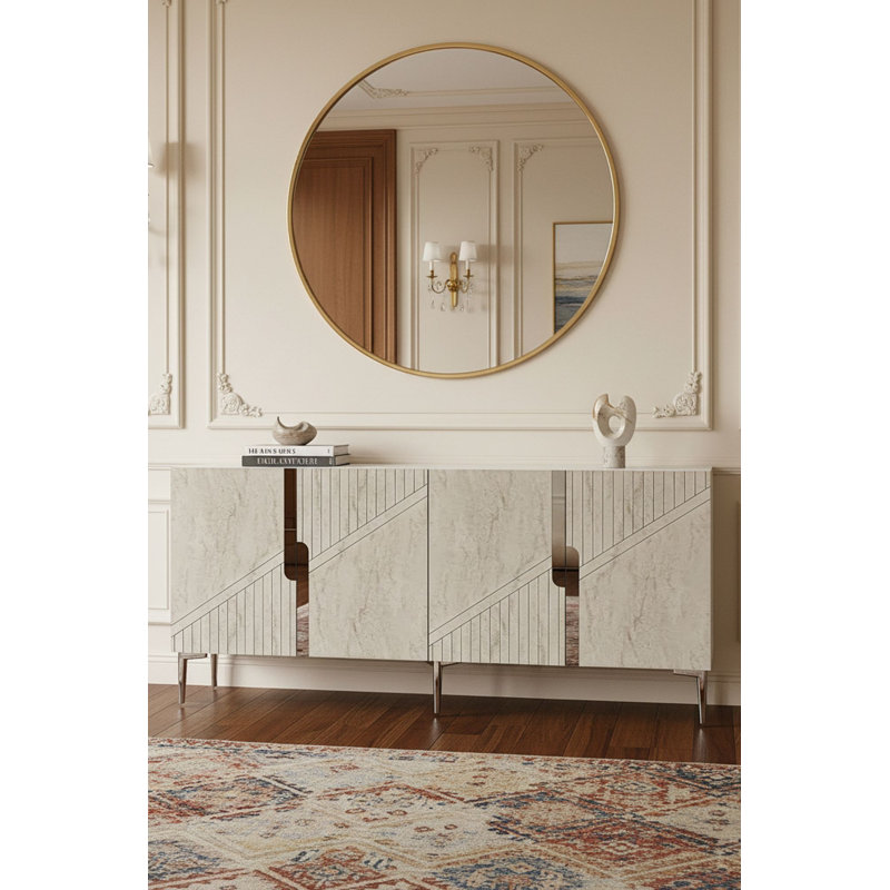 Console, 29.5" H x 49.21" W x 12.6" D, White/Silver