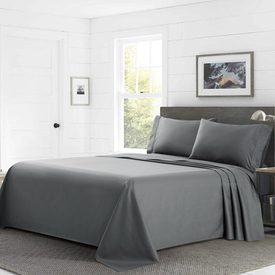 Marina Decoration 800 Thread Count Home Bedding Bedroom Soft Bedsheet Deep Pocket Hotel Standard Solid Percale All Season 4 Pieces 100% Cotton Sheet Set with 2 Pillowcases, Grey Color Double/Full Size