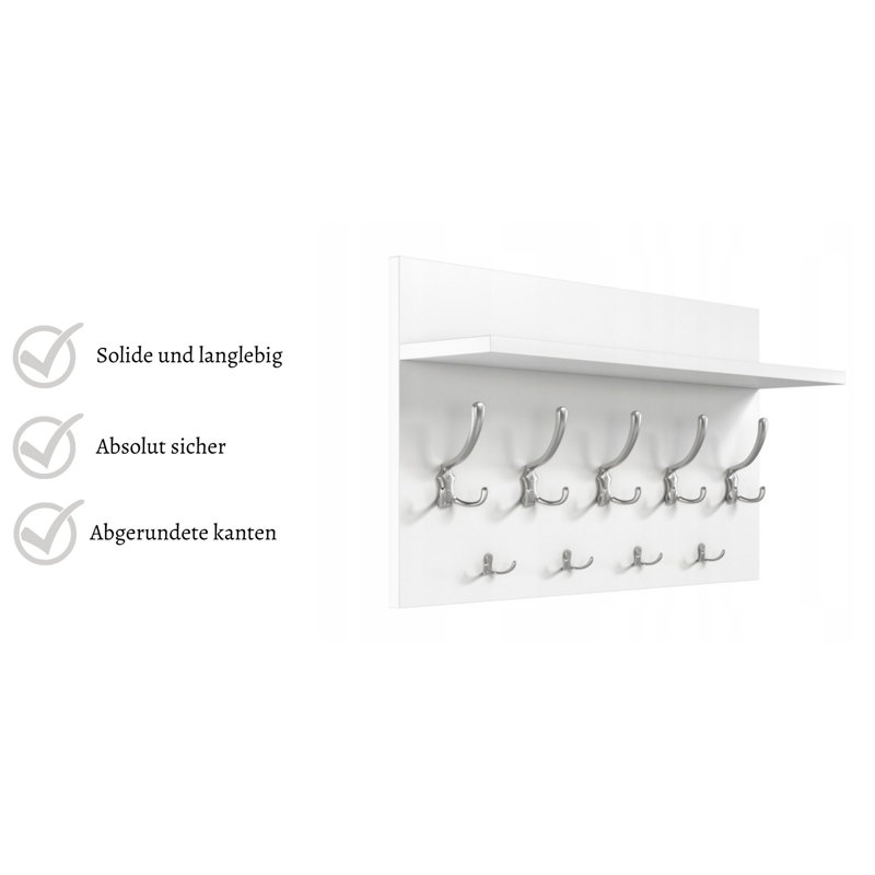 Eizley Wall 9 - Hook Wall Mounted Coat Rack, White