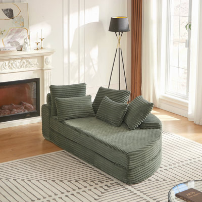 Canapé-lit semi-circulaire 78,5 pouces en velours côtelé 2-en-1 78 pouces, fauteuil inclinable design avec coussin pour le cou et cinq coussins décoratifs dans le salon
