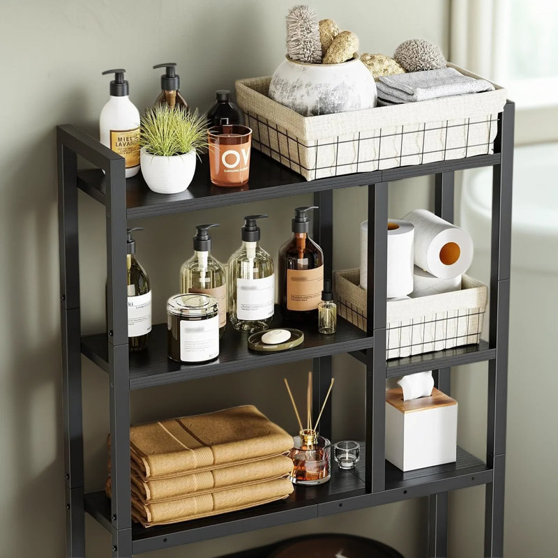 Over The Toilet Storage Rack, 3-Tier Freestanding Bathroom Organizer With Wood Shelves And Metal Frame, Space Saving Shelf For Bathroom, Laundry Room, And Living Room, Easy Assembly
