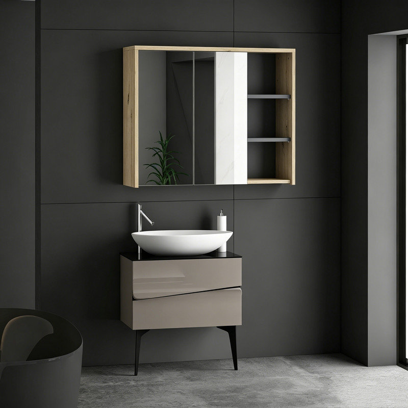 600 mm W 600 mm H Mirrored Bathroom Cabinets with Mirror and 5