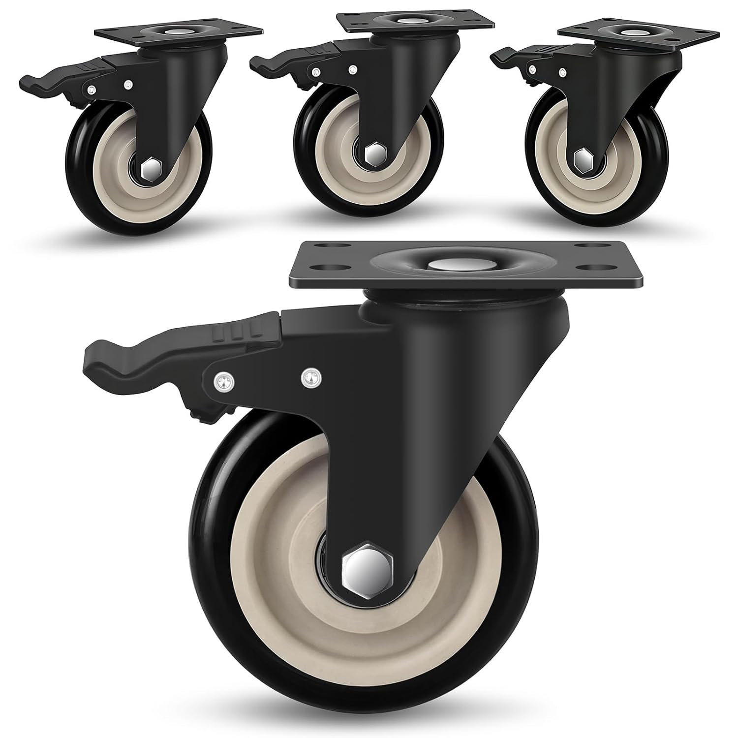 MD Nook Store Set of 4 Heavy Duty 4 Inch Plate Caster Wheels, 2200 Lbs ...