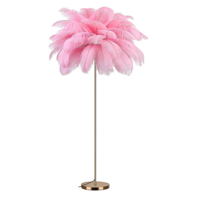Natural Ostrich Feather Floor Lamp With 3 Color Temperatures, Sturdy Metal Base, And Adjustable Feathers For Living Room, Bedroom, And Home Decor