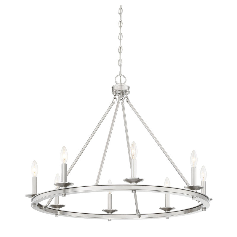 8-Light Chandelier, Nickel satiné, H 25 po x l 33 po x P 33 po, 8