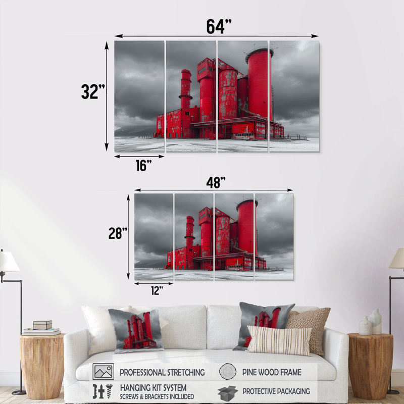 Ensemble de salon mural rouge et gris, H 28 po x l 48 po