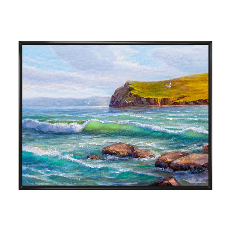 «Beautiful Beach On Ocean Shore», reproduction d'art nautique et côtière, H 8 po x l 12 po x P 1 po, Cadre flottant noir