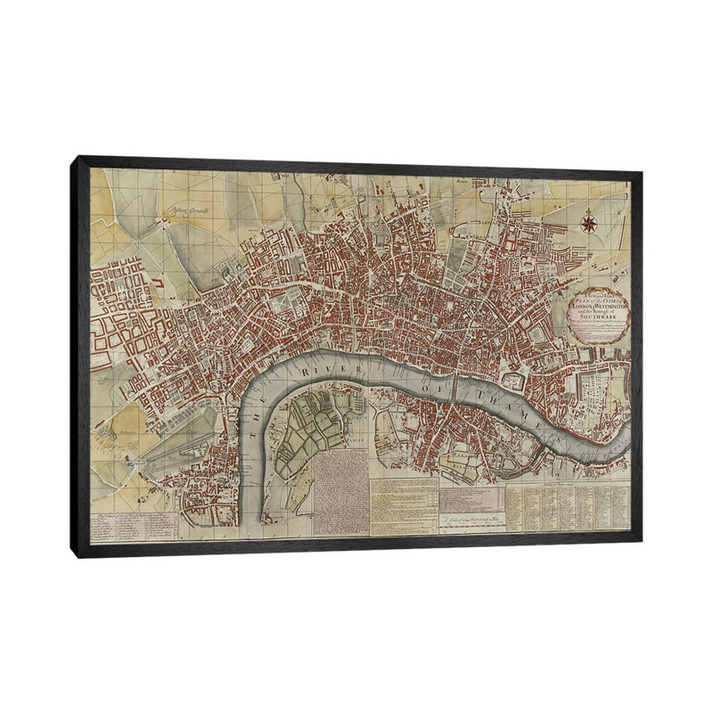 A New and Exact Plan of the Cities of London and Westminster and the Borough of Southwark, 1725 1 Piece Wall Art on Canvas
