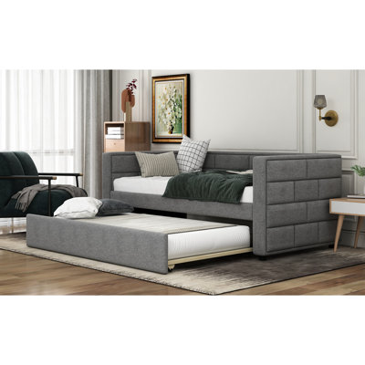Lit de jour gris simple avec couchette, structure de support rembourrée et rembourrée, pour la maison