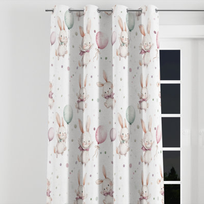 Animals For Kids Curtains for bedroom - Playful Bunny Balloons Grommet Curtain - 1 Panel