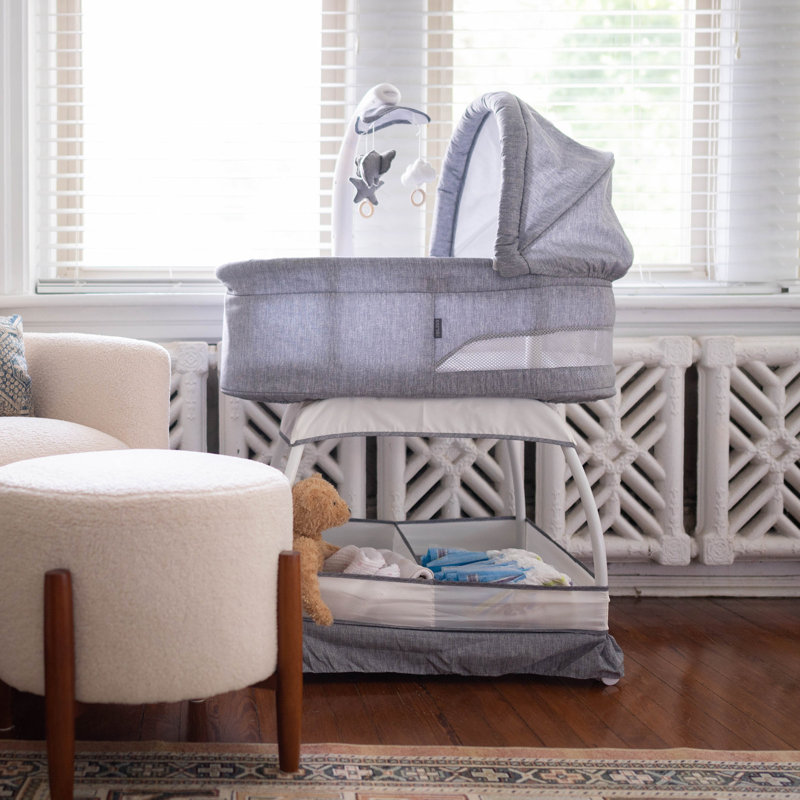 Sweetli Nurture Bassinet - Denim Melange, Gray/White