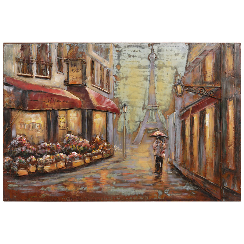 "Solo in Paris" Mixed Media Iron Hand Painted 3D Wall Art