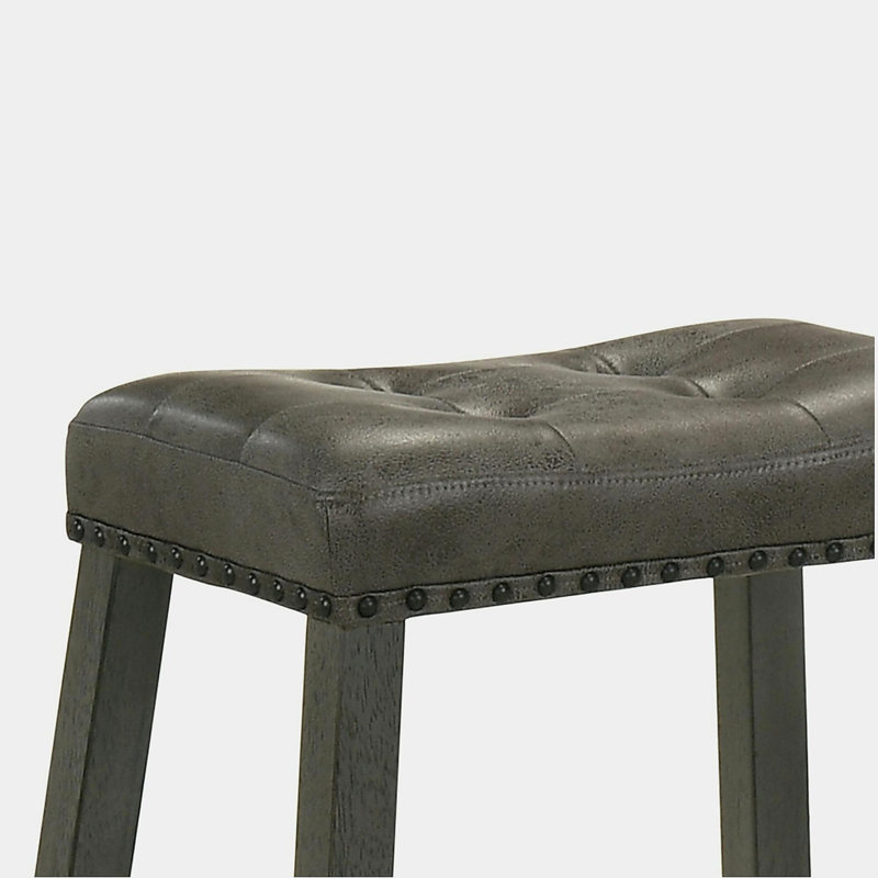 Tabouret de bar 25 po en bois avec siège en cuir, tabouret de comptoir sans dossier (gris antique, ensemble de 2)