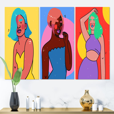 Rétro portrait de femme minimaliste Pop Art X III - ensemble d'art moderne et contemporain de 3 pièces