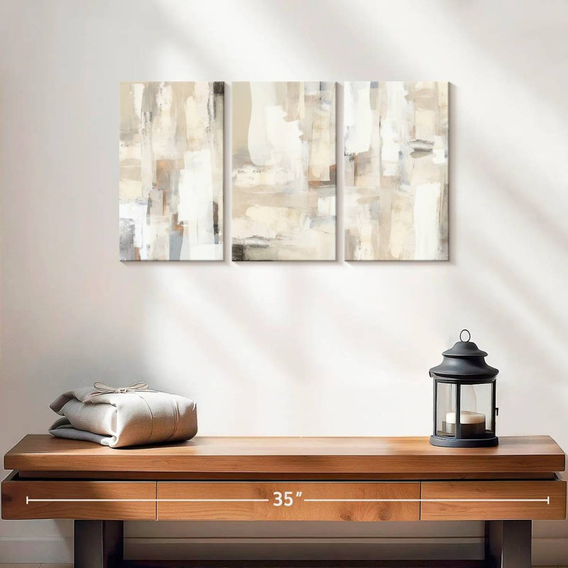 «Abstract Soft Beige Triptych», reproduction sur toile, H 12 po x l 26 po x P 1 po