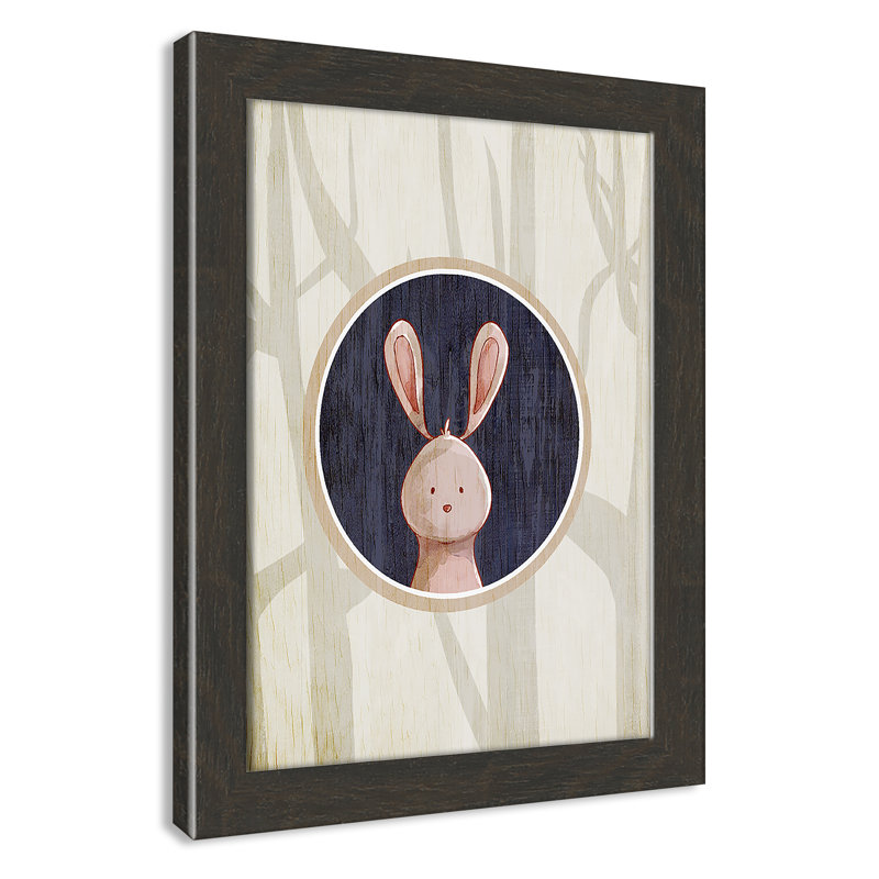 «Juvenile Forest Animals», impression sur papier, H 14 po x l 10 po x P 0,6 po, Cadre plat à grain de bois noir