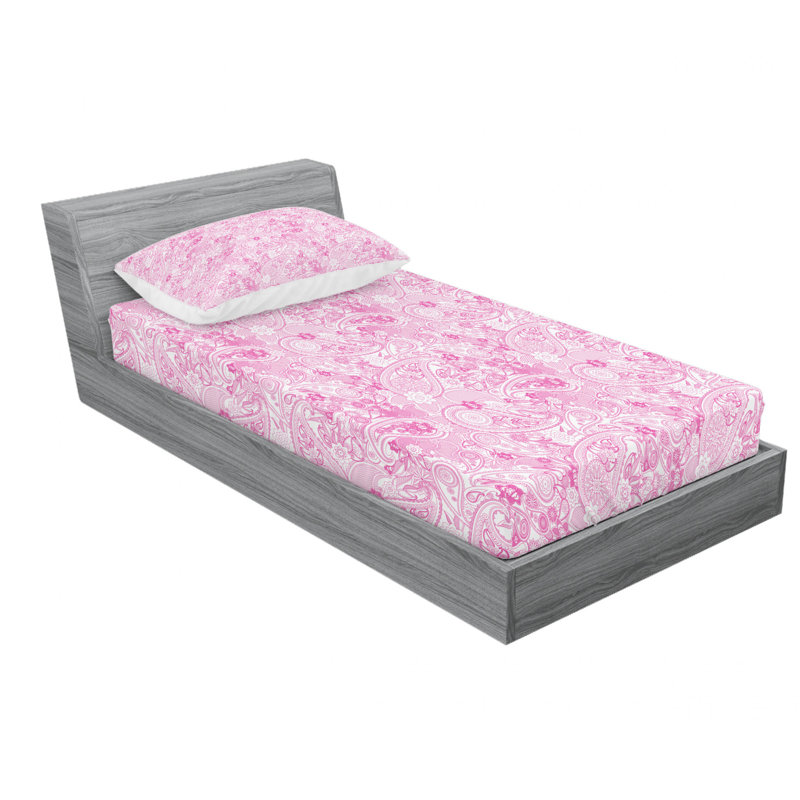 Microfiber Paisley Sheet Set, Twin XL, Flowers and Leaf Circled Shapes Paisley