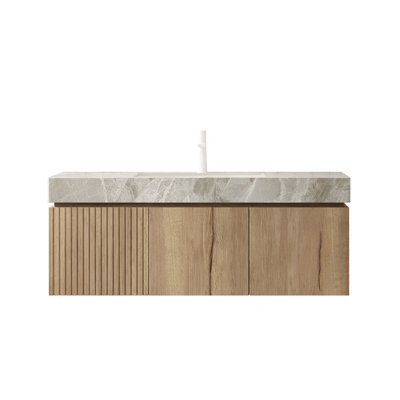 48" Single Bathroom Vanity Set With Ceremic Sink, Wall-Mounted Bathroom Storage Cabinet With Sintered Stone Top