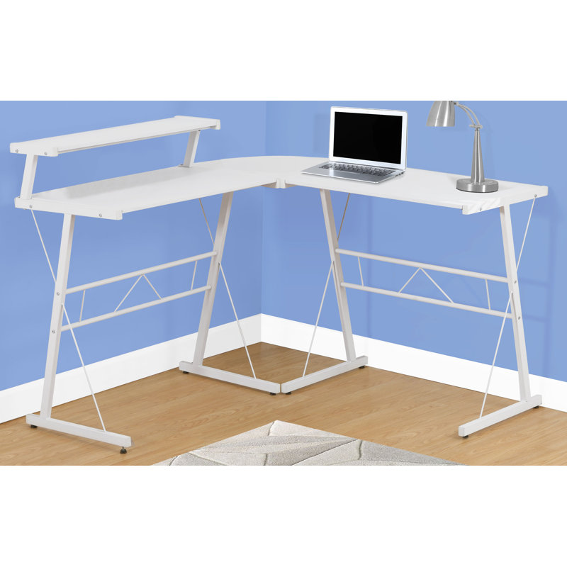 Liljar L-Shaped Metal Base Computer Desk, Cappuccino / Silver, Wood