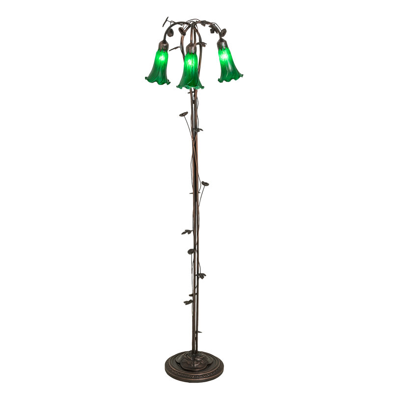 58" High Green Tiffany Pond Lily 3 Light Floor Lamp, Green