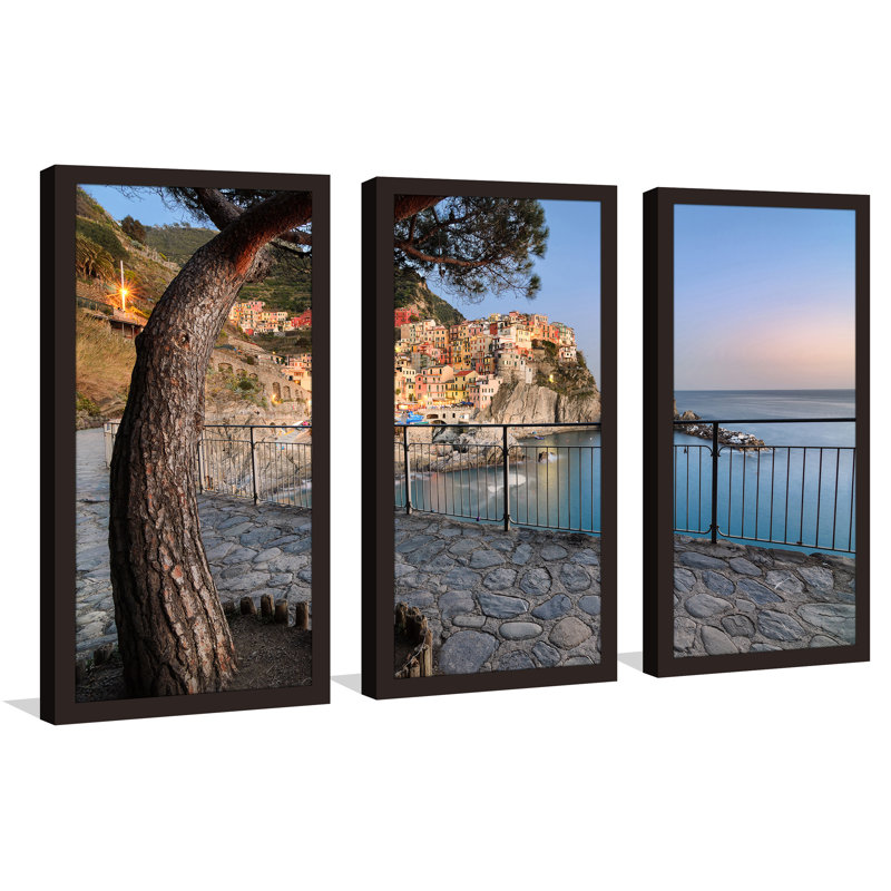 Manarola, La Spezia, Ligurie, Italie - ensemble de 3 reproductions de photos sur acrylique, H 25,5 po x l 40,5 po x P 1 po