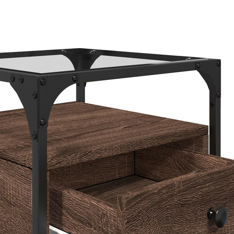 Ahlerich 40cm W Steel Bedside Table, Brown Oak