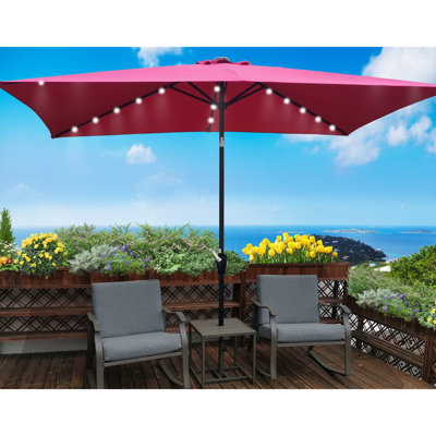 10X6.5Ft Outdoor Solar Led Lighted Umbrella - Rectangular Shape Crank Lift, Push Button Tilt Waterproof Fabric Enhance Your Garden Decor Patio And Design Water Canopy Illuminate Backyard, Garden,