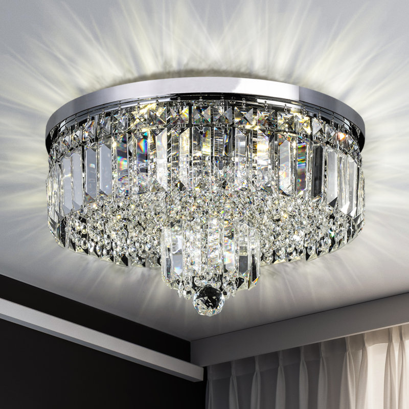 Modern Chrome Crystal Flush Mount Chandelier with LED Lights