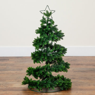 34in. UV Resistant Pre-Lit Artificial Spiral Pop Up Christmas Tree with 45 LED Lights and Bow Topper (Indoor/Outdoor)