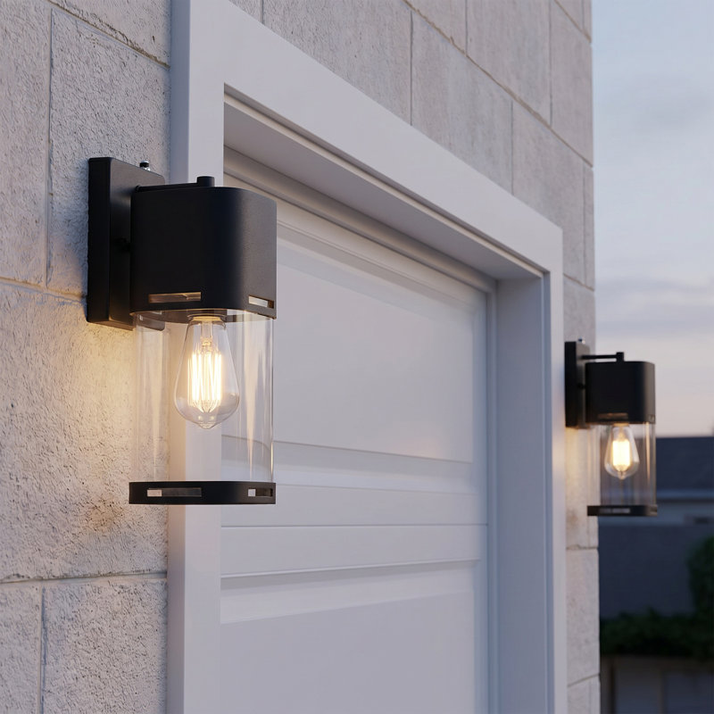 Modern Outdoor Wall Lantern, Black Exterior Wall Sconce with dusk to dawn, 12.5" H x 4.4" W x 6.1" D
