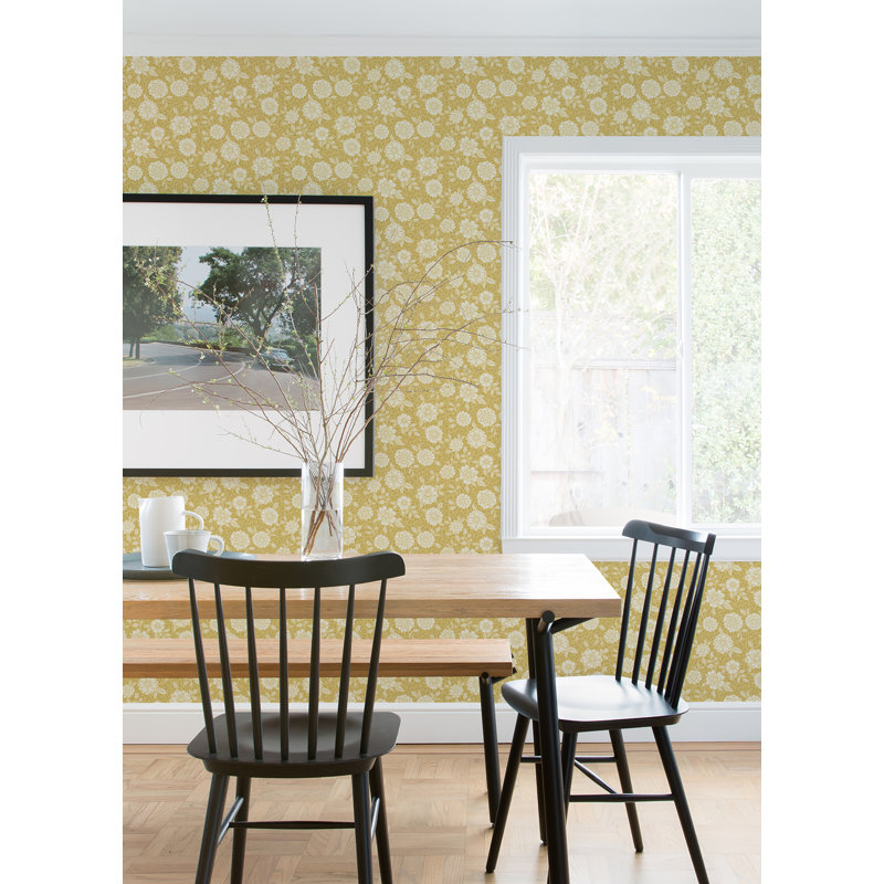 Ingrid Floral Wallpaper Roll, Mustard