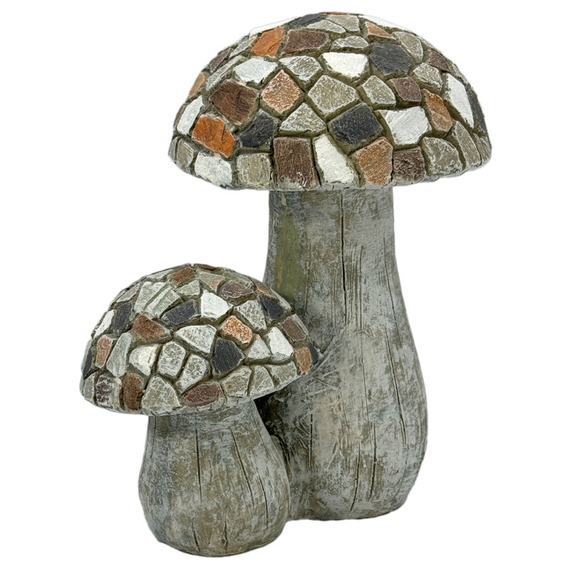 Whimsical Mosaic Double Mushroom Polyresin Garden Statue