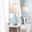 Modern Accent Table Lamp Set Of 2 Touch Control, 22" Faded Swirl Blue Gray Art Glass Bedside Lamp With USB Ports, 3-Way Dimmable Hand Crafted Nightstand Lamps White Drum Shade For Living Room Bedroom, Suitable For Christmas And Halloween