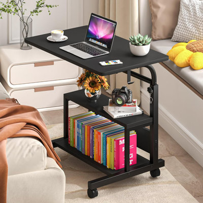 Portable Desk With Storage Shelves, Height Adjustable Desk With Wheels, Small Rolling Desk With Hooks, Standing Desk On Wheels For Home Office, Mobile -  Inbox Zero, A1E01DCB2E8740D98439FA59DA47672D