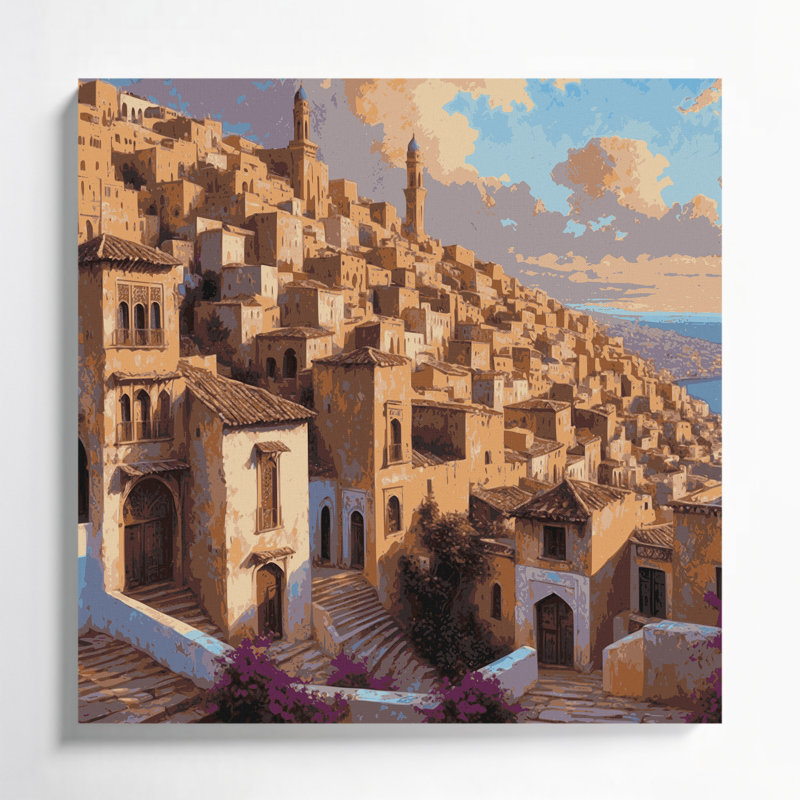 Cities Algiers Algeria Beige Canvas Wall Art, 8" H x 8" W