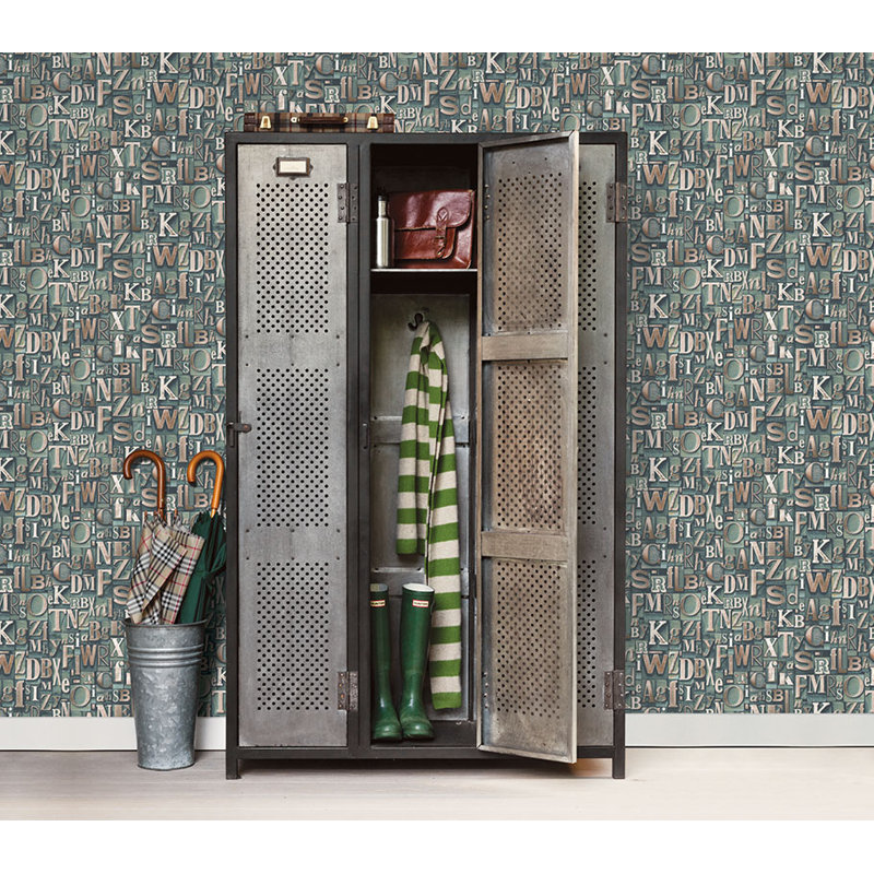 Steampunk Typography 10m L x 53cm W Roll Wallpaper, Blue