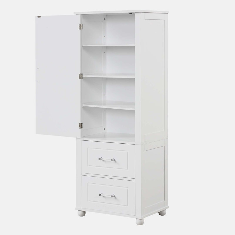 Armoire de salle de bain autoportante en bois massif Azaan, Blanc