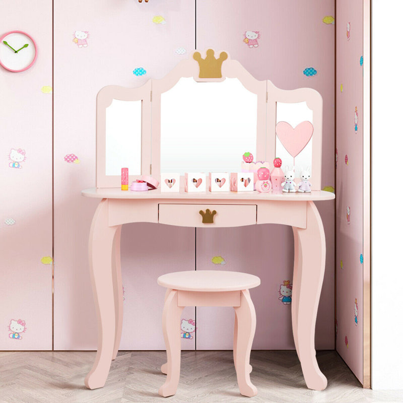 Midway Kids Vanity Set with Mirror, Pink