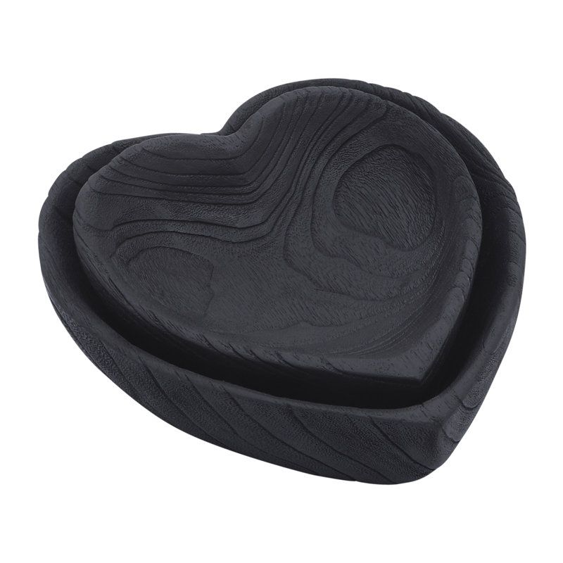 Akshaye Set of 2 Heart-Shaped Paulownia Wood Bowls - Handcrafted Casual Home Decorative Accent Bowls with Natural Grain for a Stylish and Versatile Display in Any Space