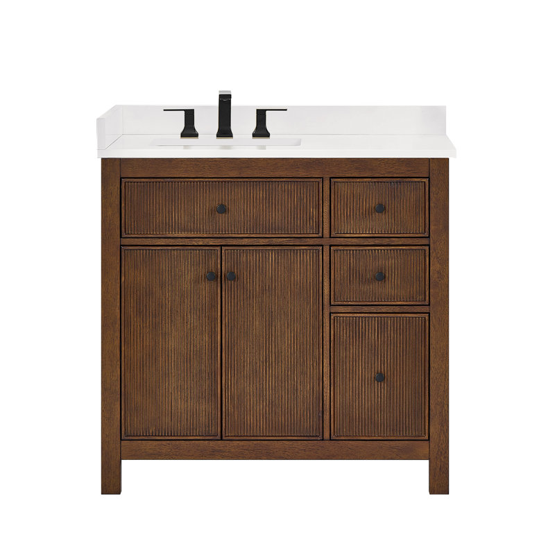 Pendry 36" Freestanding Single Bathroom Vanity with Top, Dark Walnut, Matte Black, White Cultured Marble